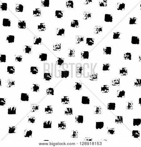 Abstract freehand geometric seamless pattern with chaotic squares. Grunge black and white background.Vector illustration. Monochrome hipster design.