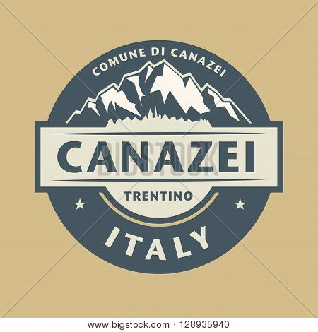 Abstract stamp with the name of town Canazei in Italy, vector illustration
