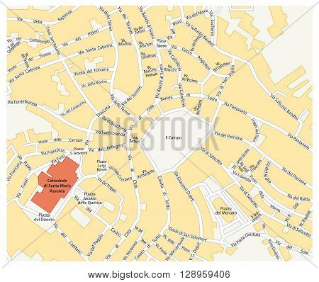 map of the historic center of the Tuscan city of Siena, Italy