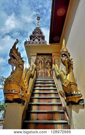 The Naga staircase at temple in Chiangmai, Thailand.
