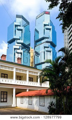 Hong Kong China - September 22 2007: The Tea Museum and in the background the Lippo towers