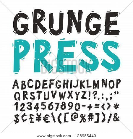 Vintage press font isolated on white background. Clipping paths included.
