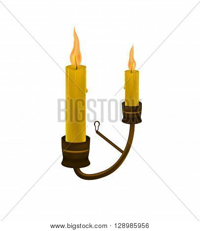 Burning candle in a candlestick. Antiquities religion