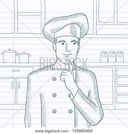 Chef pointing forefinger up.
