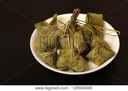 Traditional Chinese food chimaki wrapped in bamboo leaf