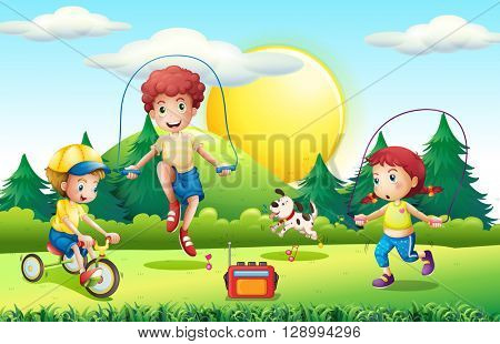 Kids jumping rope in the park illustration