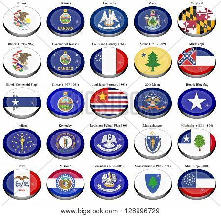 set of icons. states and territories of usa 3d flags.