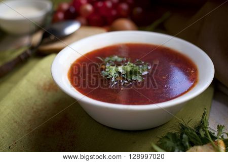 Borsch soup with beetroot popular in Russia