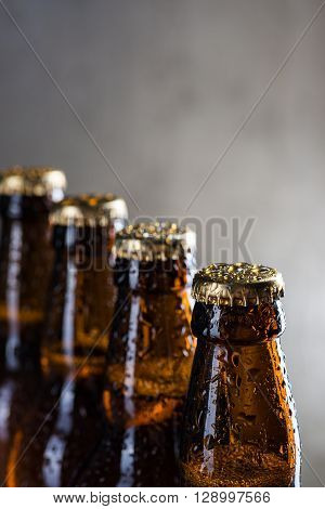 Ice Cold Beer Bottles With Drops Of Dew