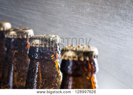 Ice Cold Beer Bottles With Drops Of Dew
