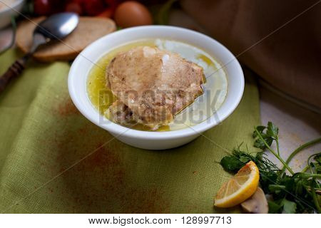 Soup with Chiken, noodle, and fragrant herb