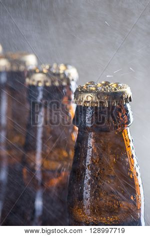 Ice Cold Beer Bottles With Drops Of Dew