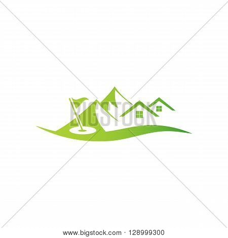 Golf camp over landscape isolated on the white background.