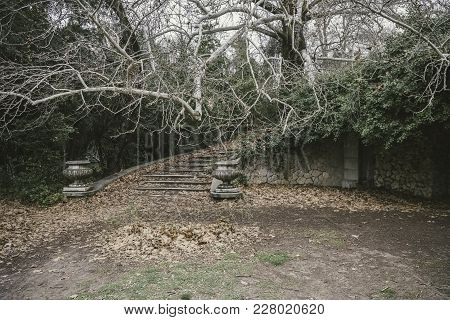 Old Abandoned Greek King Palace With Ruined Neoclassical Architecture