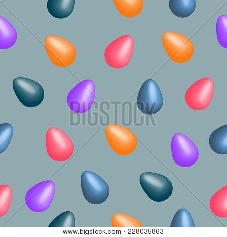 Seamless Vector Pattern With Colorful Easter Eggs. For Banner And Greeting Card. Typography Design.