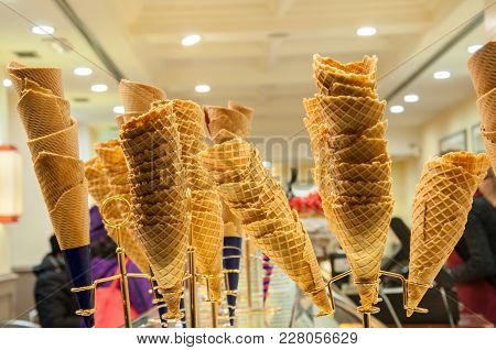 ice cream cone in italian gelateria. Florence, Tuscany / Italy