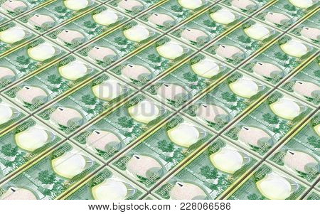 Iraqi dinars bills stacked background. 3D illustration.