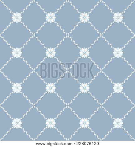 Seamless Abstract Floral Pattern. Modern Vector Graphic. Blue And White Background. Geometric Leaf O