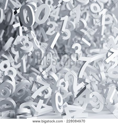 Falling White Digits Isolated On White Background. Education And Financial Creative Informaton Idea 