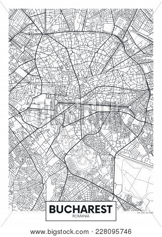 Detailed Black And White Vector Poster City Map Bucharest