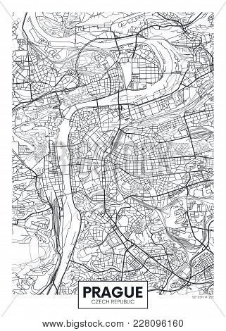 Detailed Black And White Vector Poster City Map Prague