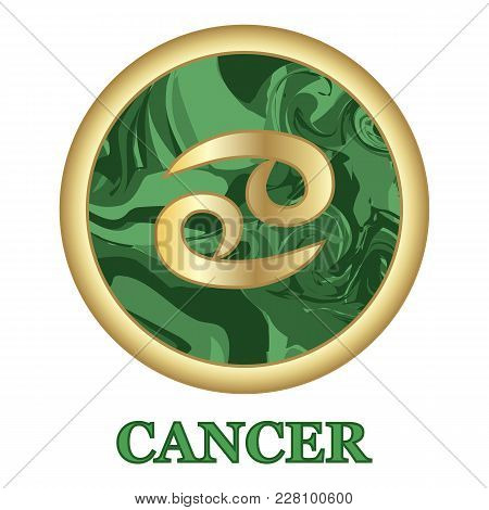 Cancer Zodiac Sign Icon Isolated. Astrology And Horoscope Graphic Design Element. Golden Symbol On M