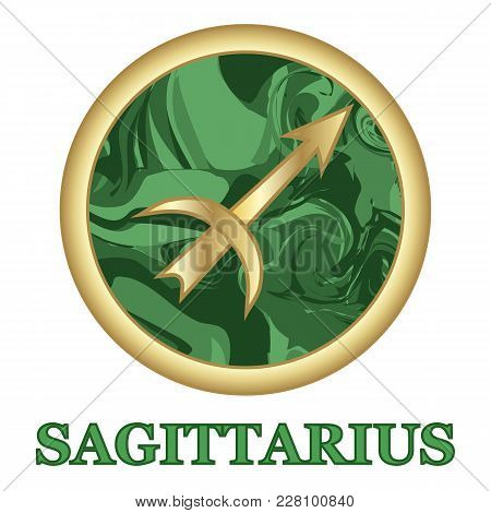 Sagittarius Zodiac Sign Icon Isolated. Astrology And Horoscope Graphic Design Element. Golden Symbol