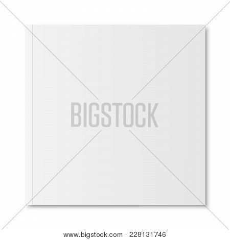 Vector Mock Up Of Book Or Magazine White Blank Cover Isolated. Closed Square Magazine, Brochure, Boo