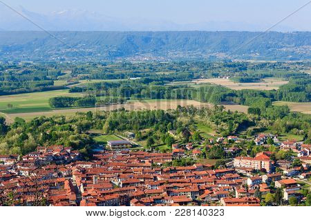 Panoramic View Of The Municipality Of Caravino (italy) And Of The Morainic Greenhouse /panoramic Vie