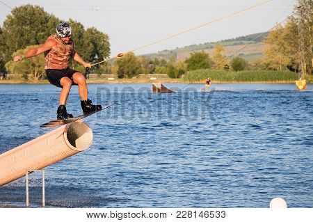 Rider Wakeboarding In The Cable Wake Park Merkur