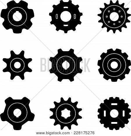 Sprocket Wheel Vector Icon Set. Illustration Of Machine Parts