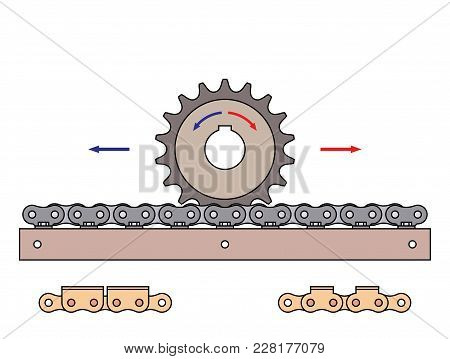 Sprocket Wheel And Chain Rack With Arrows Show Direction Of Motion