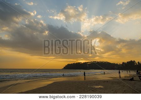 Mirissa, Sri Lanka - January 24, 2014: Unidentified People On Mirissa Beach In Sri Lanka. Mirissa Be