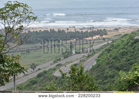 Awesome View Of National Highway Through Hills Looking Awesome.this Snap Has Taken From Top Of A Hil