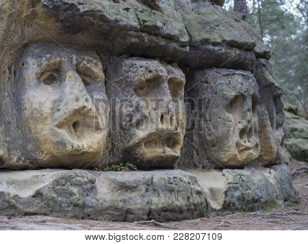 Big Head Sculpted In 1846 By Vaclav Levy To The Sand Stone Rock In Zelizy, Czech Republic