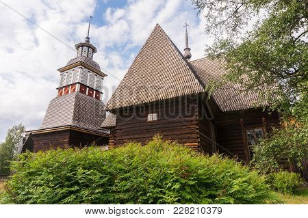 Ancient Wooden Churge, Petajavesi, Finland. Traditional Finnish Architecture