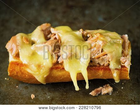 Close Up Of Rustic American Tuna Melt Sandwich