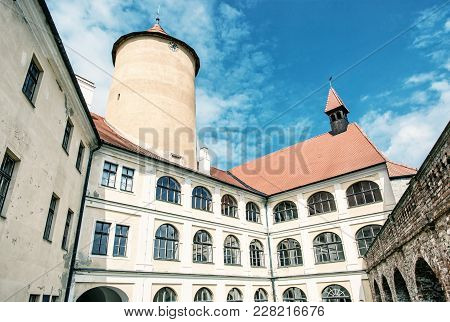 Courtyard Of Veveri Castle, Blue Filter