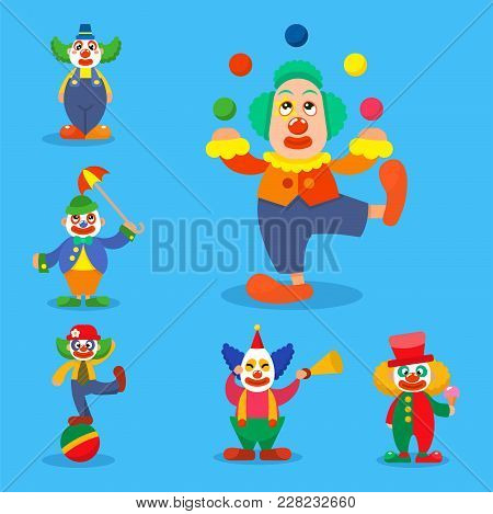 Clown Vector Circus Man Characters Performer Carnival Actor Makeup Clownery Juggling Clownish Human 