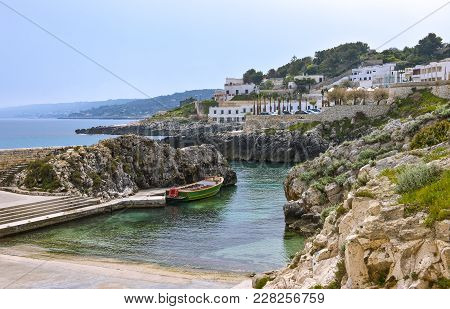Castro, Italy, The Enea Harbour Under The Village
