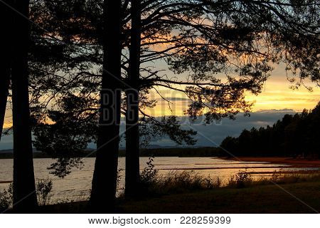 Sunset Beach At Orsa Lake In Orsa, Dalarna, Sweden.