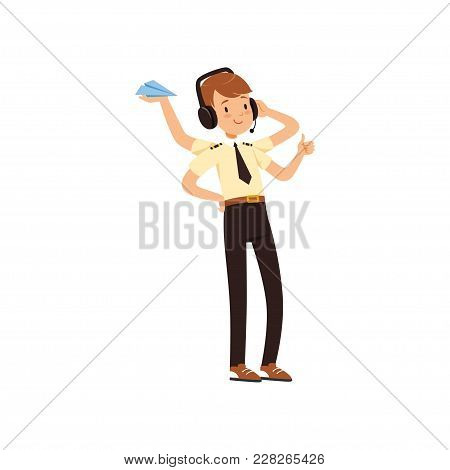 Multitasking Air Traffic Controller Character, Young Man In Uniform With Headset And Many Hands Vect