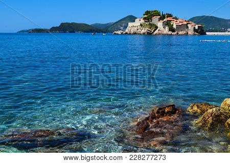 Saint Stephen's Island, Montenegro 14 September 2017: Sveti Stefan (st. Stefan) Island In Adriatic S