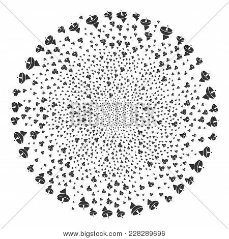 Radio Telescope Cycle Spin. Object Burst Organized From Randomized Radio Telescope Items. Vector Ill