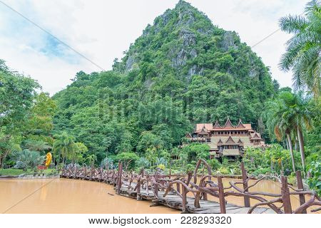 Wat Tham Khao Wong Beautiful Old Wooden Temple The Famous Temple In Uthai Thani Province, Thailand.