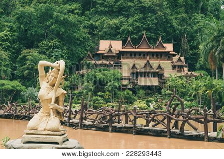 Wat Tham Khao Wong Beautiful Old Wooden Temple The Famous Temple In Uthai Thani Province, Thailand.