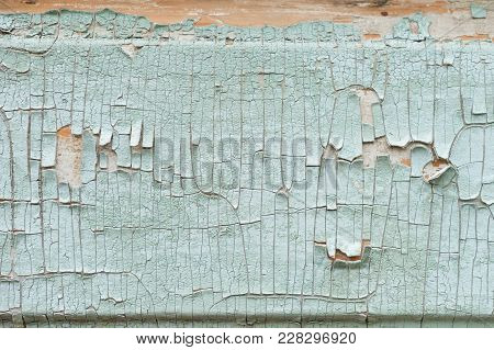 A Large Textured Background The Old Yellow Board Is Covered With Green Paint. Exfoliating Green Pain