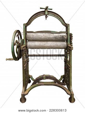 Isolated Vintage Laundry Mangle (press) With Clipping Path On White Background