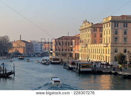 Venice, Italy - January 21, 2018. Grand Canal From Scalzi Bridge (ponte Degli Scalzi)