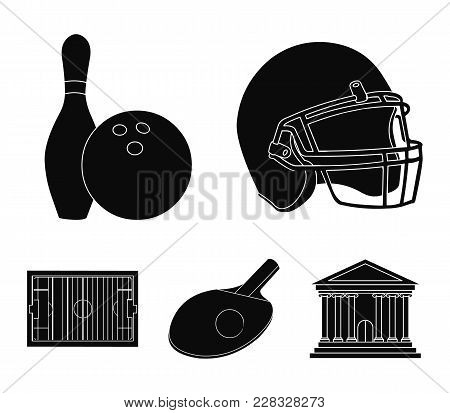 Keglie And Bowling Ball, Protective Helmet For Rugby, Racket And Ball For Playing Ping-pong, Field, 